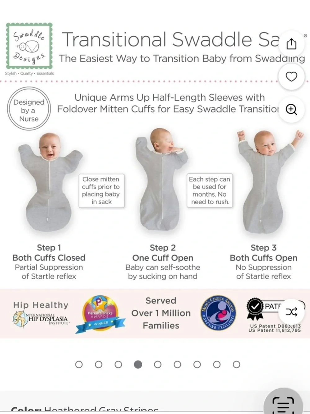 Swaddle Designs Heathered Gray Striped Transitional Swaddle Sack for Babies